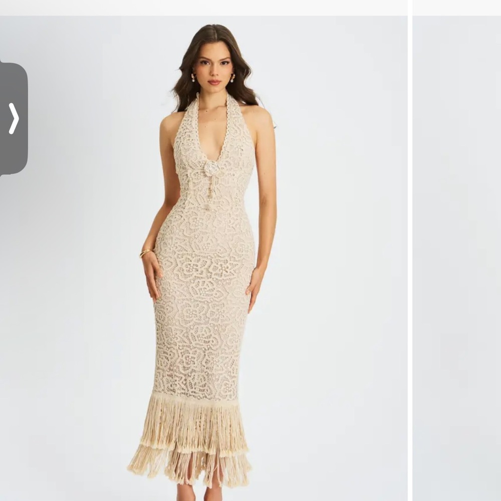 Elegant Cream Lace Halter Dress